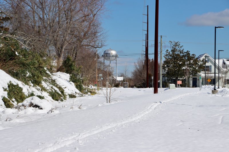 The Lewes-to-Georgetown Trail was still snow-covered near the Lewes Public Library Feb. 24. What appeared to be cross country ski tracks made their mark in the snow.